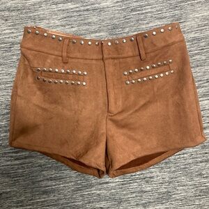 Women’s Tan Faux Suede Studded Women's The Cool Kid Micro Shorts